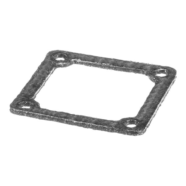 A black metal gasket with holes on a metal frame.