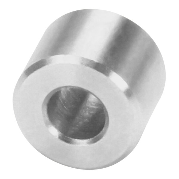 A close-up of a stainless steel Alto-Shaam bushing with a hole in it.
