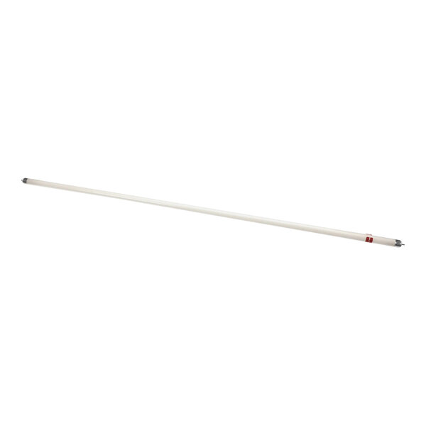 A white plastic stick with a red handle.