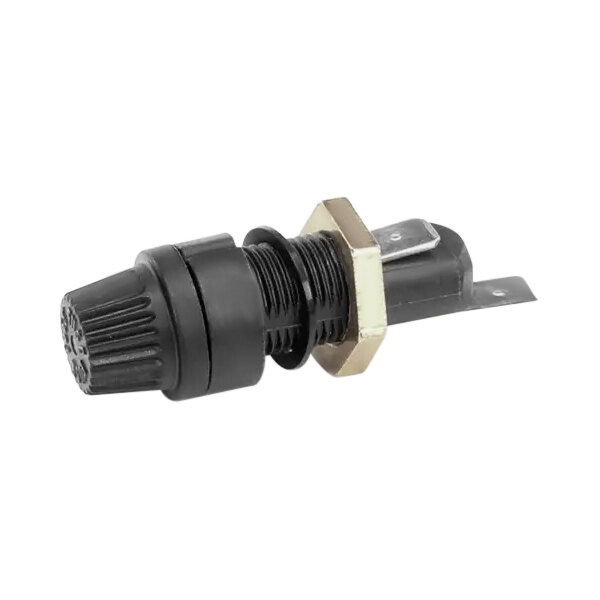 A black plastic and silver metal Anets fuse holder.