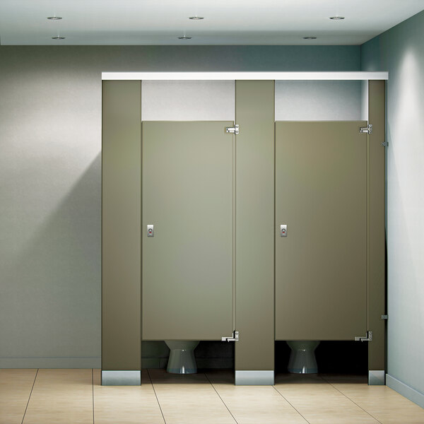 An ASI Accurate Partitions solid plastic bathroom stall with two doors.
