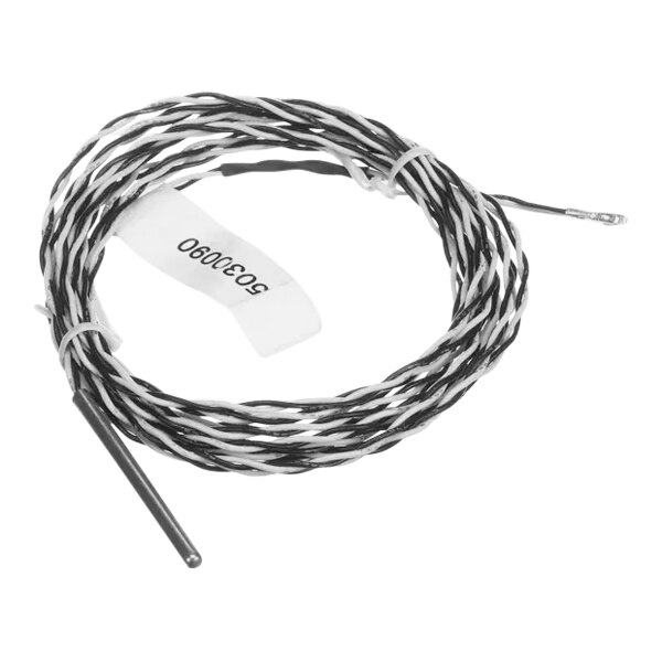 An Alto-Shaam 100 Ohm sensor wire with black and white stripes.