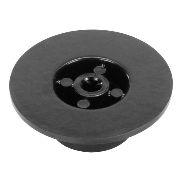 A black circular knob with a hole in the center.