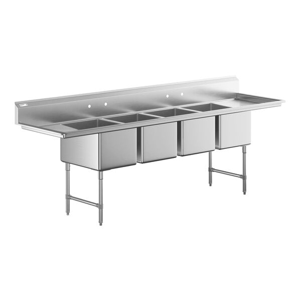 Regency 114" Four Compartment Commercial Sink with Two 18" Drainboards and 18" x 24" x 14" Sink Bowls