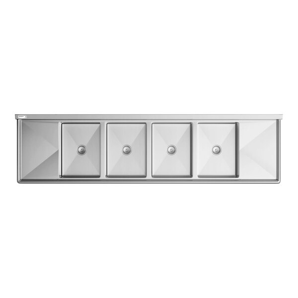 Regency 114" Four Compartment Commercial Sink with Two 18" Drainboards and 18" x 24" x 14" Sink Bowls