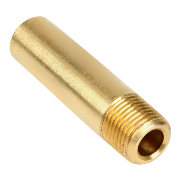 A gold Anets burner orifice with a threaded end and a small hole.