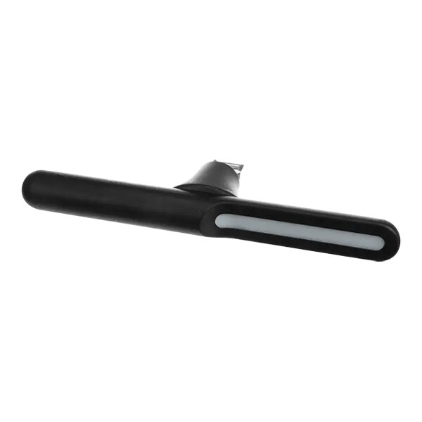 A black handle with a white stripe on the end.