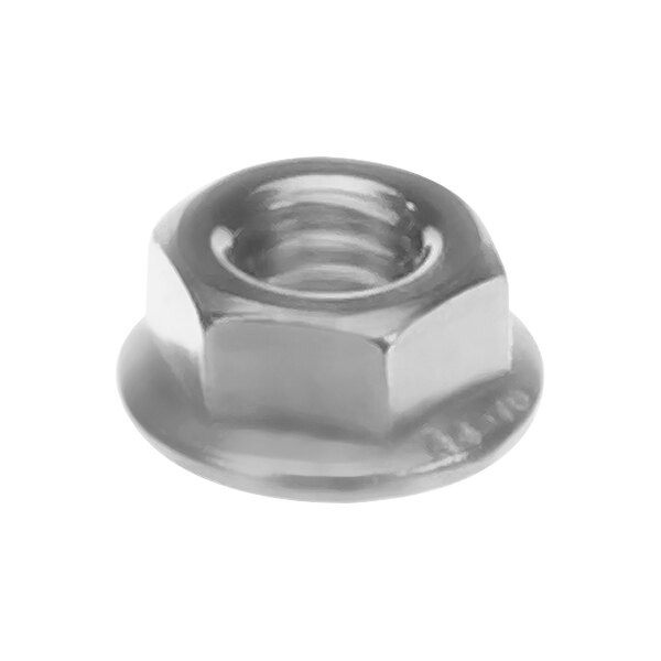 A stainless steel Alto-Shaam nut with serrated flanges.