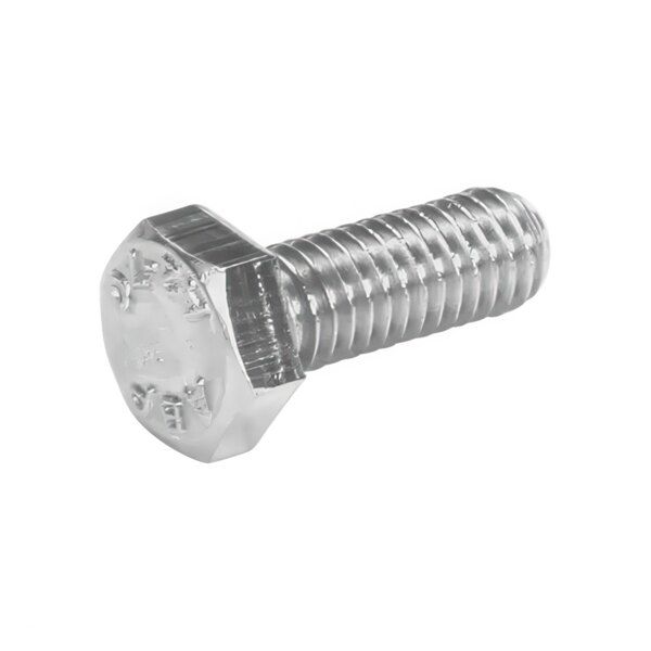 A close-up of a stainless steel hex screw.