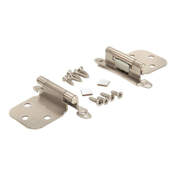 A pack of two Alto-Shaam stainless steel hinges with screws.