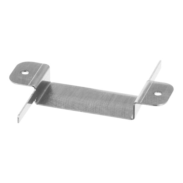 A stainless steel rectangular bracket with two holes.