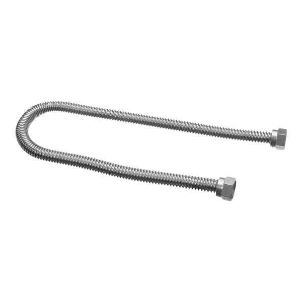 A Giles stainless steel corrugated hose with nuts on the ends.