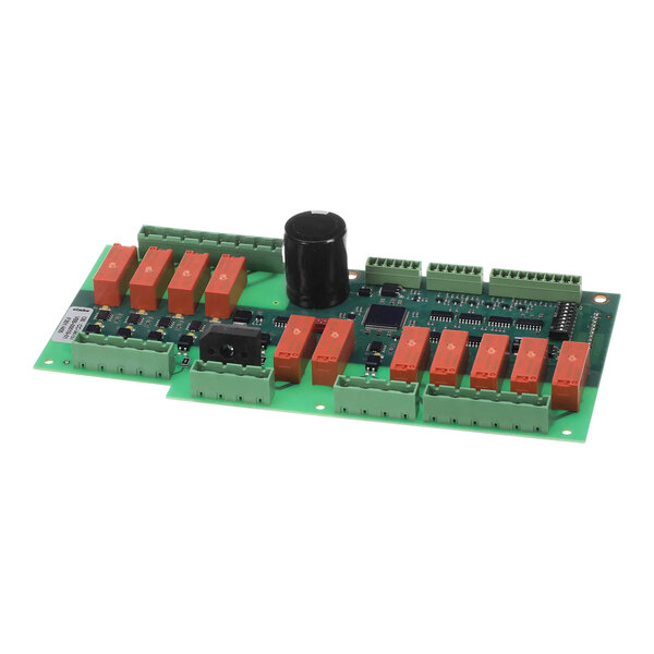 An Alto-Shaam circuit board with green, orange, and black components.