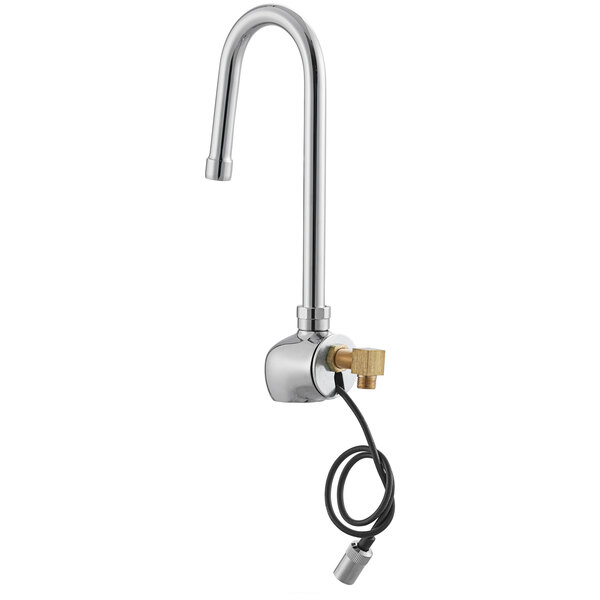 A Waterloo chrome hands-free faucet with a gooseneck spout.