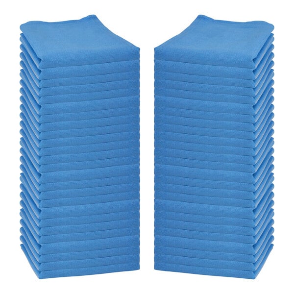 A stack of Monarch Brands blue huck towels.