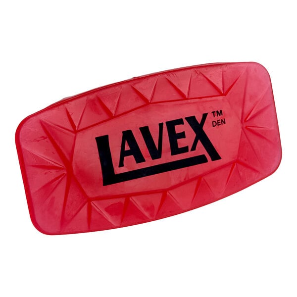 A red Lavex cherry scent gel toilet bowl clip.
