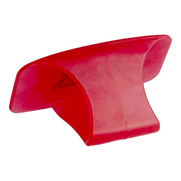 A red gel toilet bowl clip designed to provide a cherry scent.