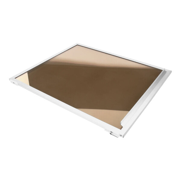 A white rectangular glass panel with a brown frame.