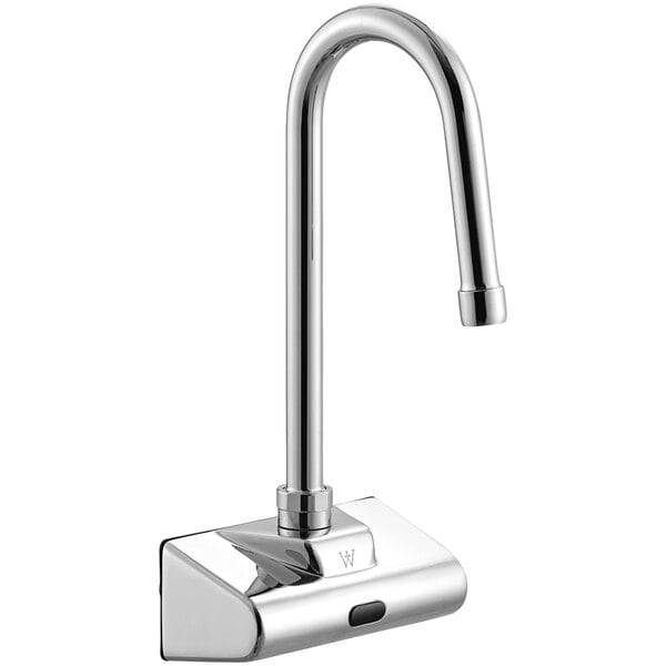 A Waterloo wall-mount hands-free sensor faucet with a gooseneck spout and chrome finish.