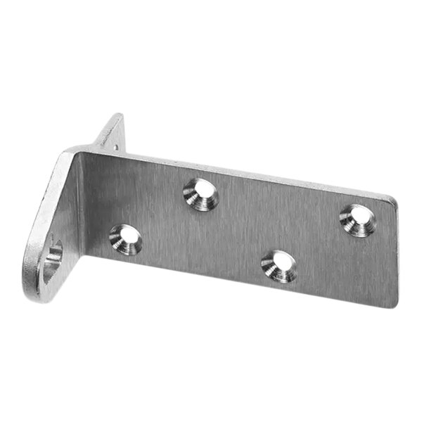 A stainless steel Alto-Shaam lower hinge plate with holes.