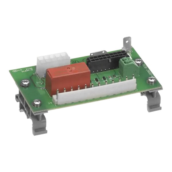 An Alto-Shaam adaptor board with a green circuit board and red and white squares.