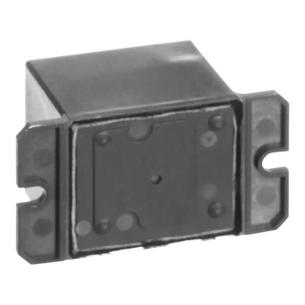 A black rectangular object with holes.