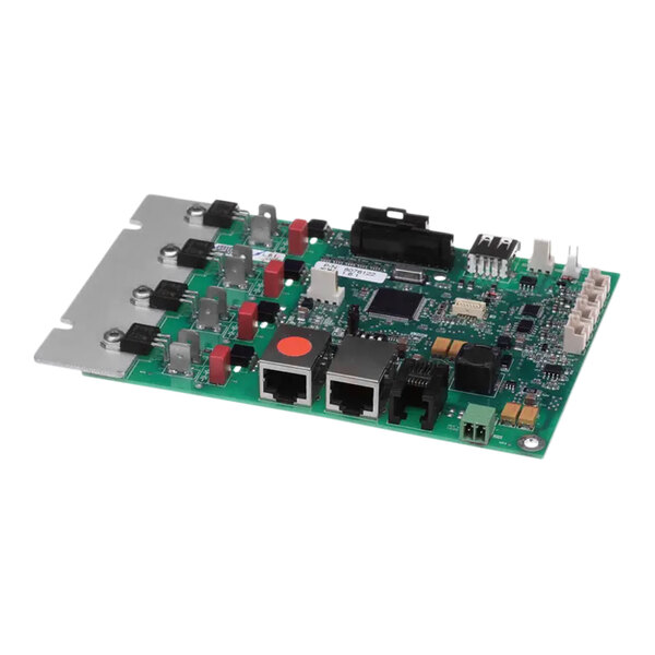 A close-up of a green Merco Easytouch I/O board with many different components.