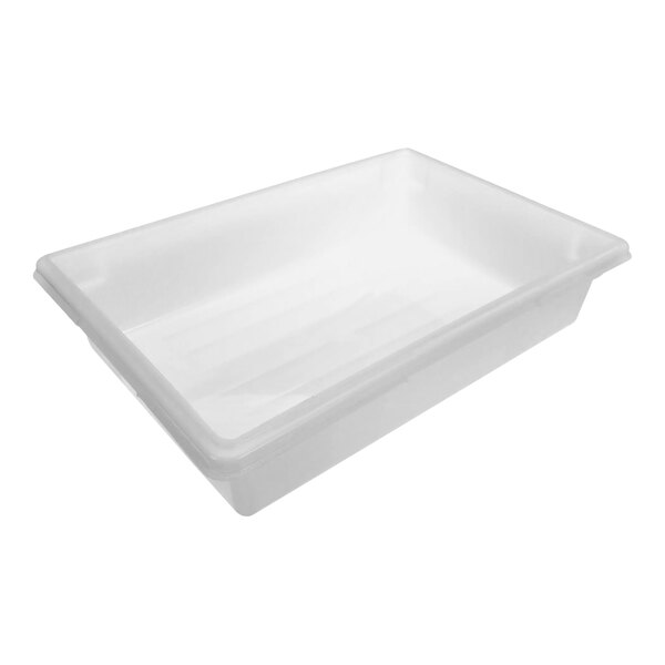 A white plastic Giles food pan with lid.
