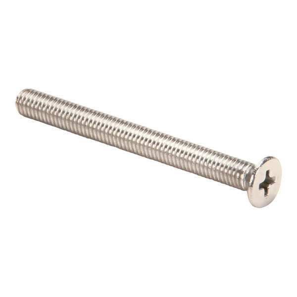 A close-up of a stainless steel Alto-Shaam screw.