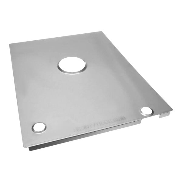 A stainless steel Giles cover plate with holes.