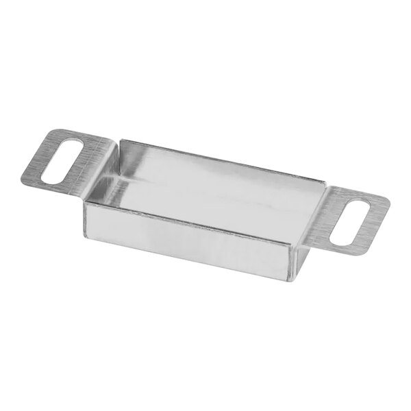 A silver rectangular metal door magnet with two handles.