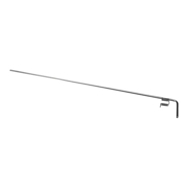 A long metal rod with a bent end and a white background.