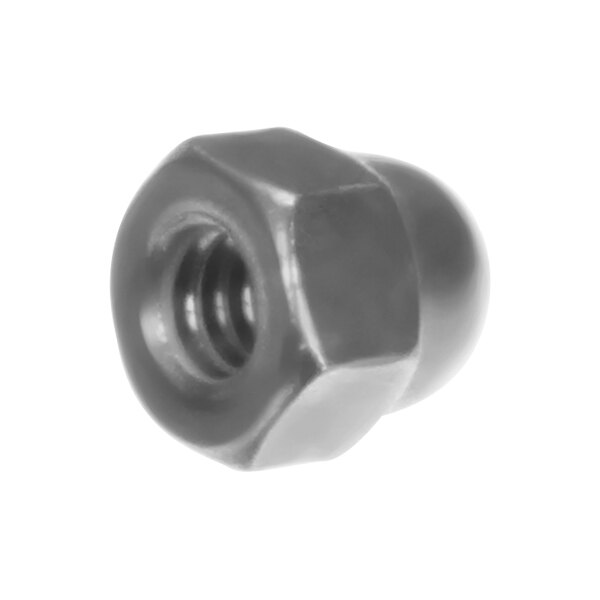 A close-up of a 1/4-20 stainless steel nut with a metal cap.