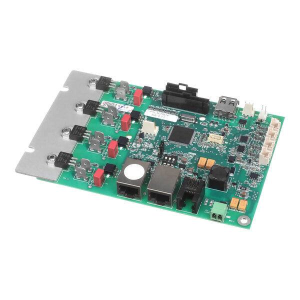 A green Merco circuit board with many components.