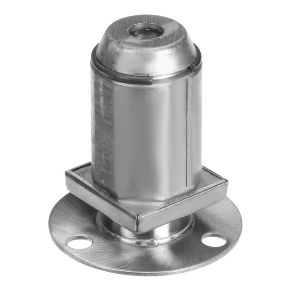 A stainless steel metal leg insert with a square flange.