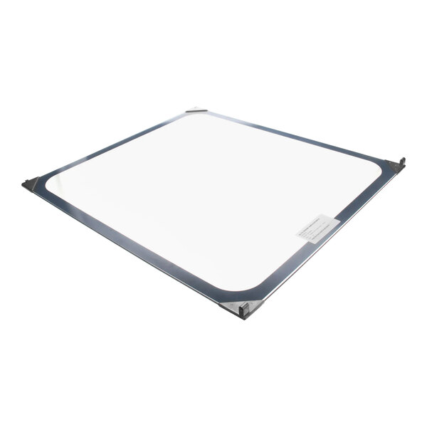 A white square metal plate with black edges.