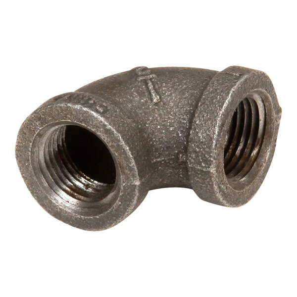 A black metal pipe fitting with two nuts on it.