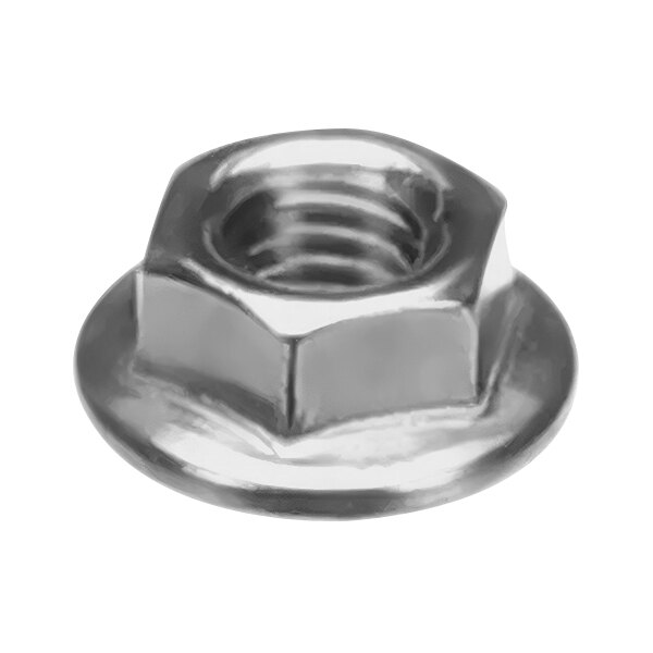 A close-up of a stainless steel nut.