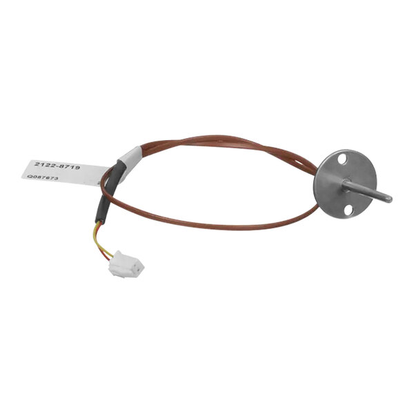 A brown and white wire with a small metal connector.