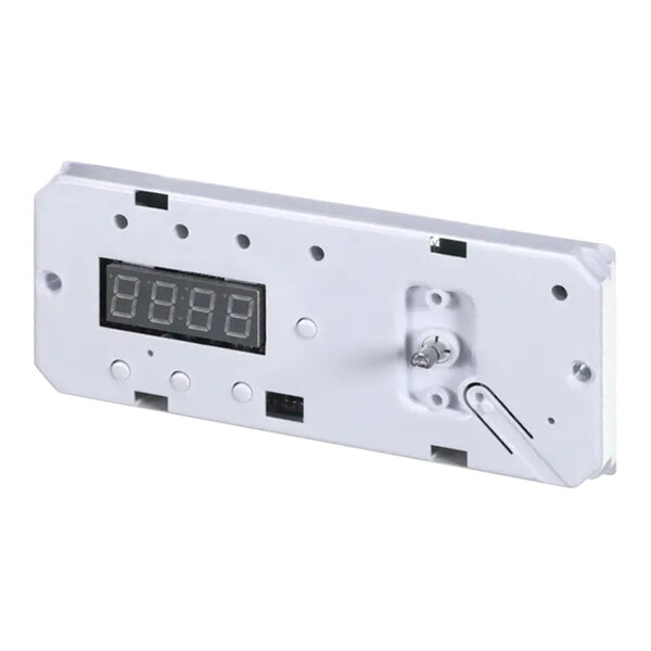 A white rectangular device with a digital display.