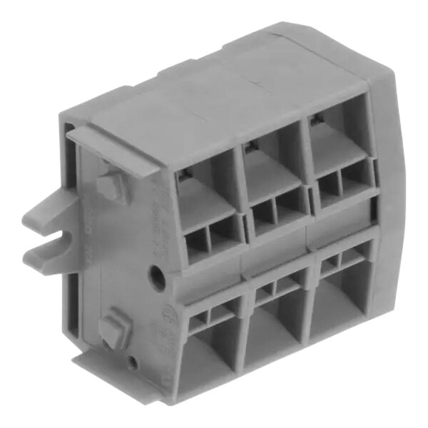 A grey plastic Alto-Shaam terminal block with four holes.