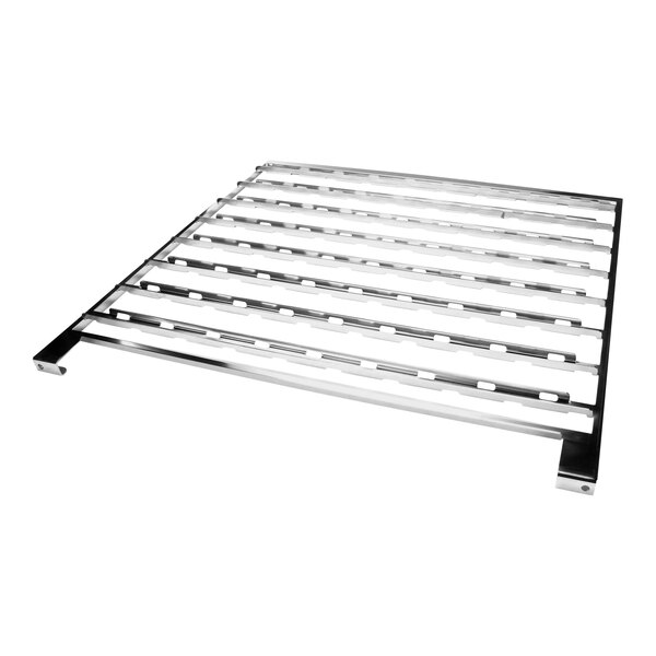 A stainless steel Alto-Shaam rack with four metal bars.