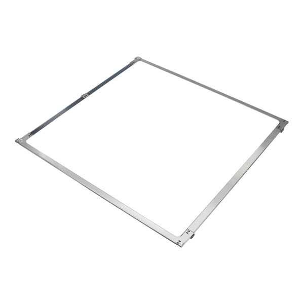 A white square metal frame with metal corners.