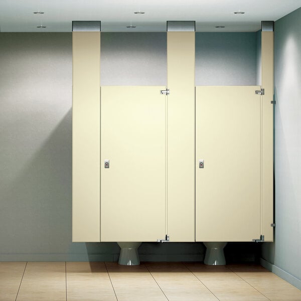 An ASI Accurate Partitions bathroom stall with two doors and a toilet.