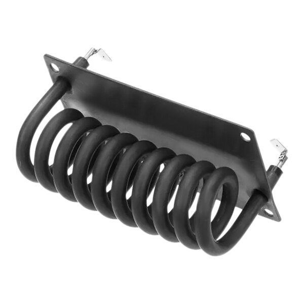 A black coil with two coils on a metal plate with wires.