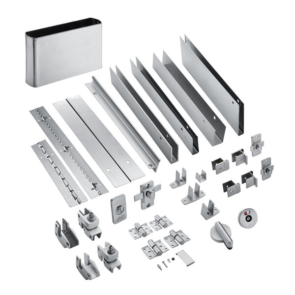 A group of stainless steel hardware for ASI Accurate Partitions.