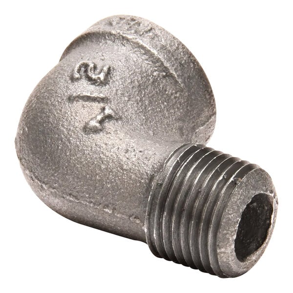 A black iron 90-degree street ell with a threaded end.