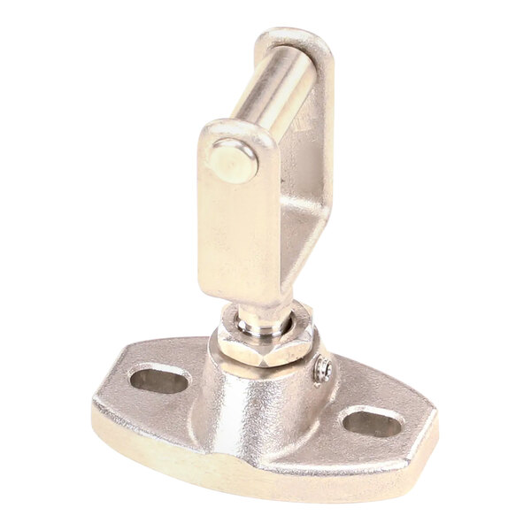 A close-up of a stainless steel Alto-Shaam roll in latch with a metal plate and screw.