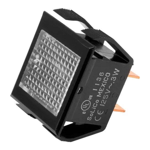 A black square light with orange neon lights.