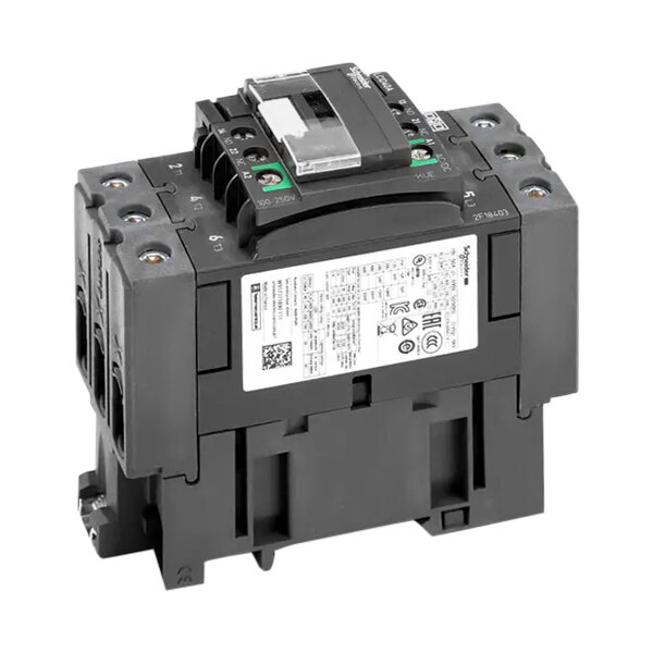 A black Giles contactor with a white label on top.